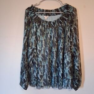 Terra & Sky Blue Long Sleeve Pleated Blouse